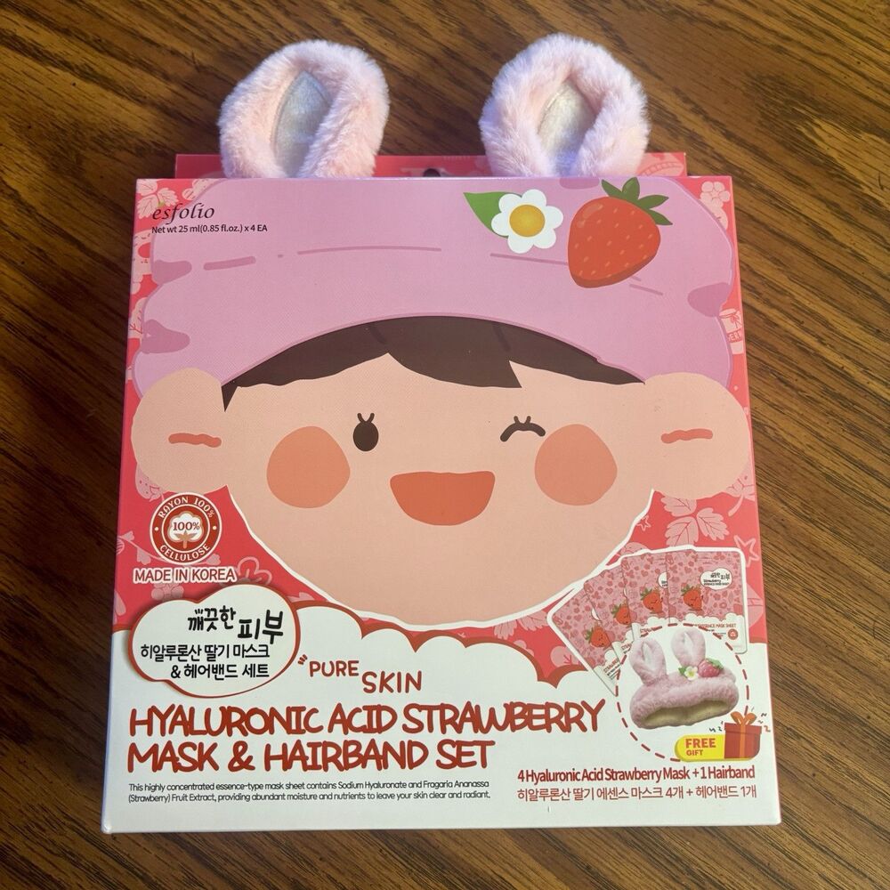 Hyaluronic Acid Strawberry Face Mask And Headband Set. Beauty,‎ Skin, Moisture.